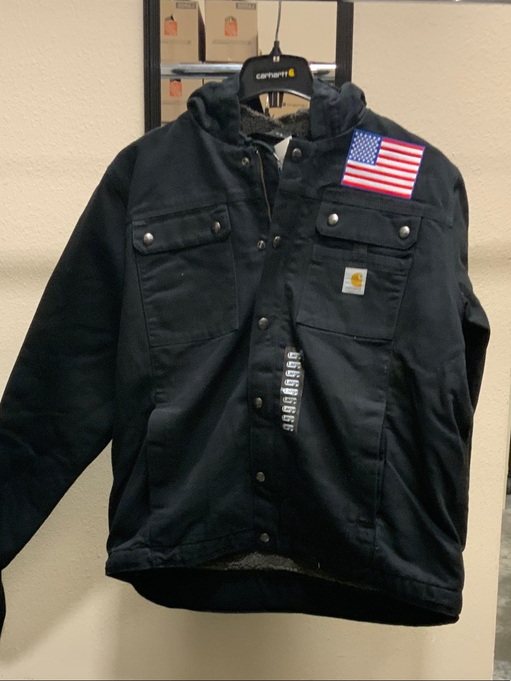 Carhartt Black Hooded Insulated Field Jacket with Patch